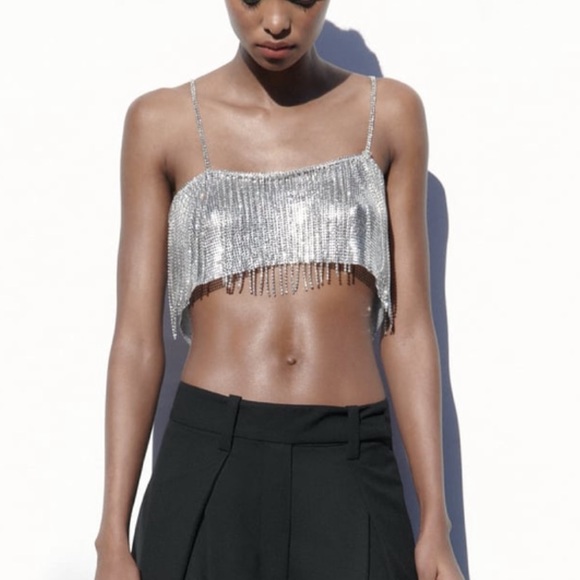 Zara crop rhinestone shingle top! Brand new never worn! - Picture 1 of 5
